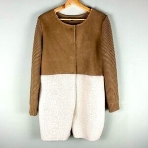 Dor Dor Couture: Longline Snap Up Sherpa Knit Crochet Shacket Cardigan Medium